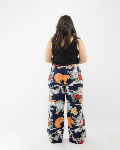 Pantalon large imprimé tropical